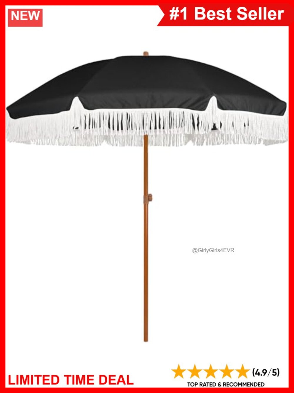 7ft Patio Umbrella with Fringe Tassels UPF50+ Steel Tilt Outdoor
